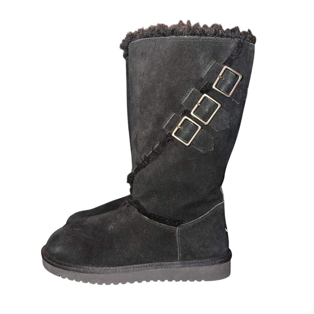 Ugg Koolaburra Klea Boots Women’s Size 9 Black Leather Shearling Lined Buckles